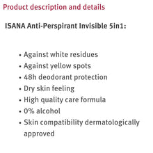 Isana- Invisible 5in1 Deodorant معطر نسائي 5 في1 ايسانا, حمل الصورة الى البوم الصور