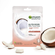 Garnier- Coconut Sheet Mask قناع ترطيب للوجه بحليب جوز الهند غارنييه, حمل الصورة الى البوم الصور
